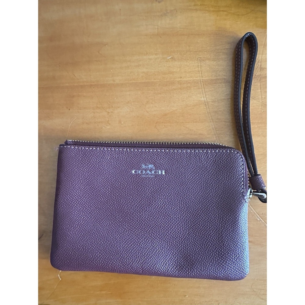 Coach Purple Corner Zip Wristlet Crossgrain Leather